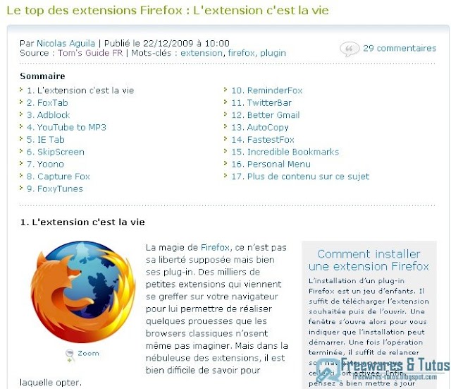 Le site du jour : Le top des extensions Firefox