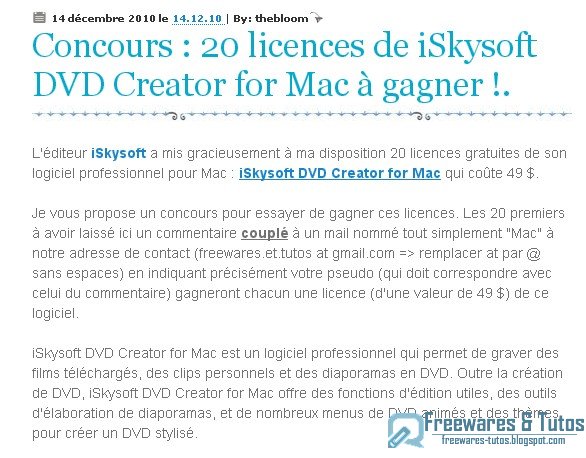 Concours iSkysoft DVD Creator for Mac : il reste encore des licences à gagner !