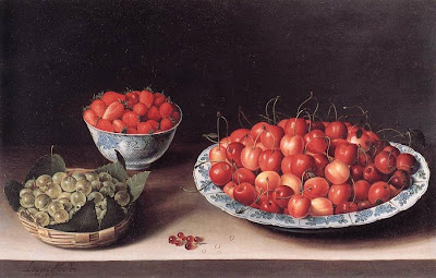 Still Life painting by Louise Moillon. Still Life with Cherries, Strawberries and Gooseberries, 1630