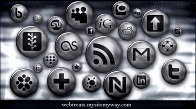 Glossy Silver Button Social Media Icons