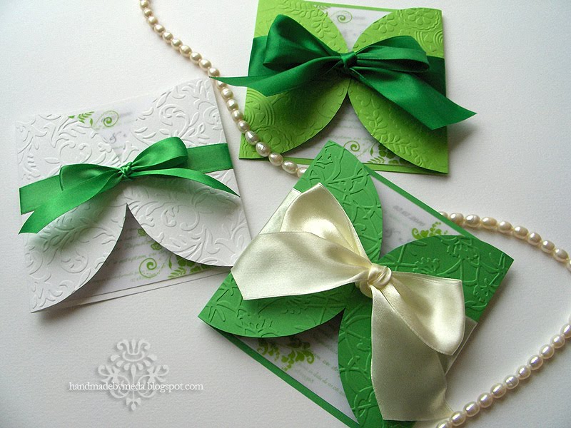 Handmade By Meda Green And White Summer Wedding Invitations