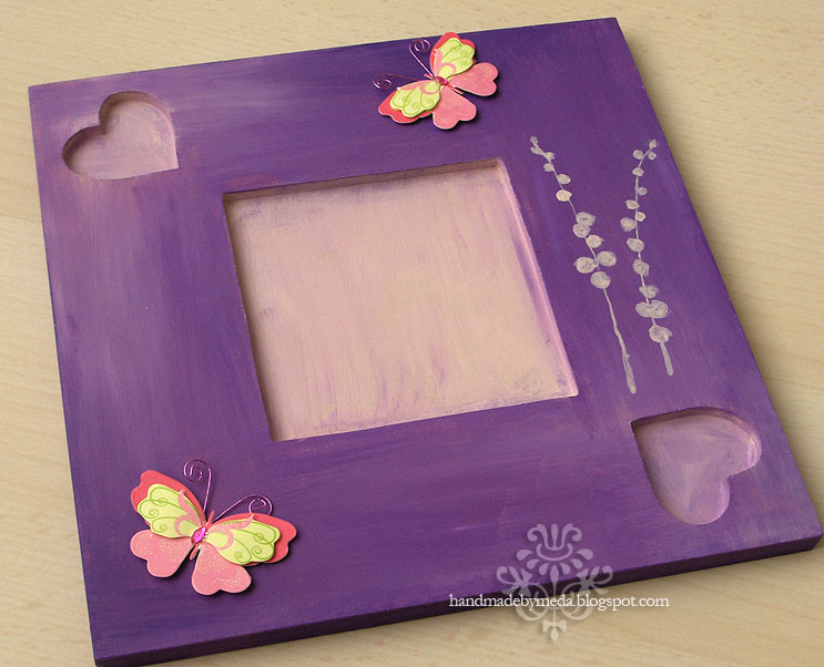 Flowers and Butterflies Handpainted Baby Frame Handmade by Meda