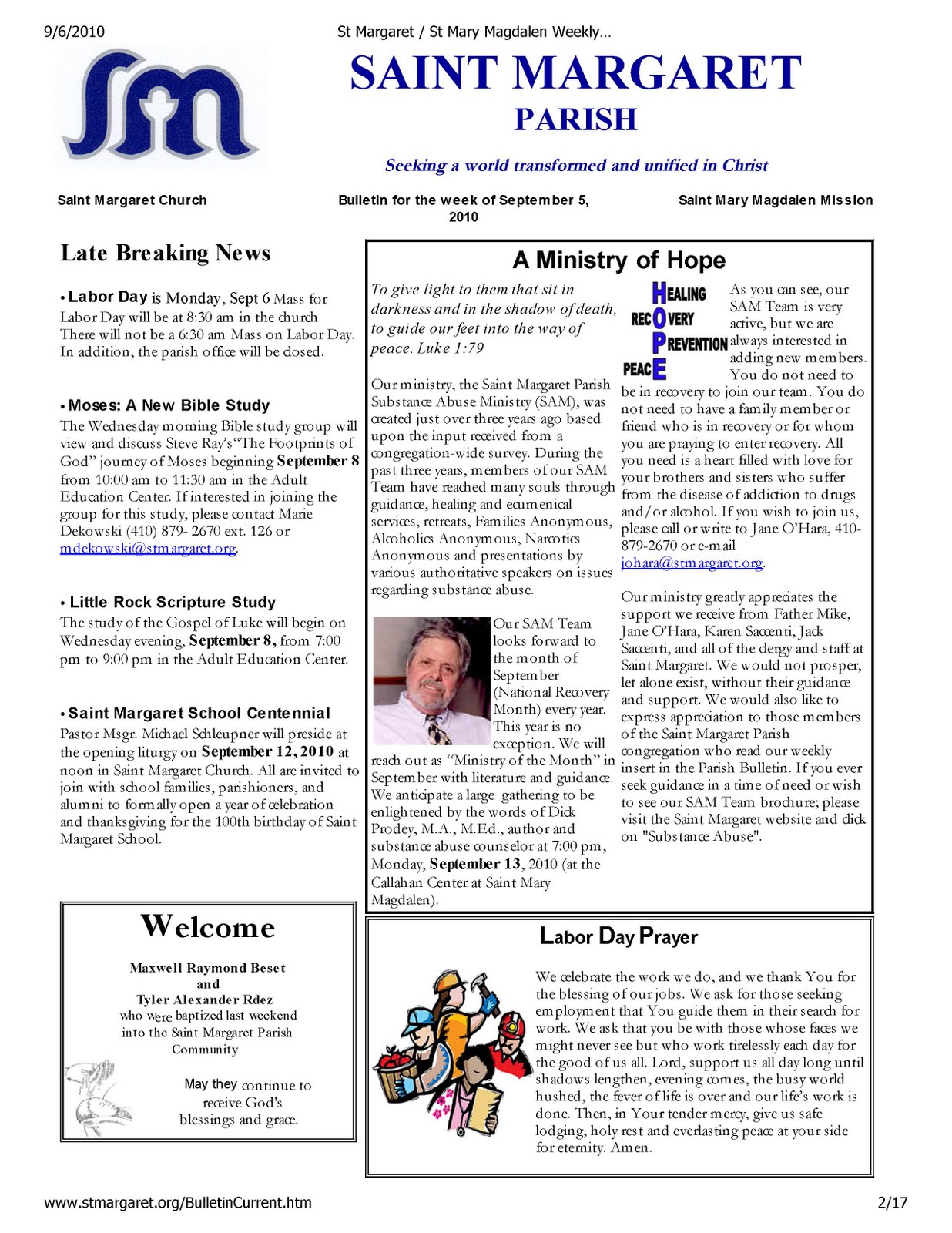 blog Sunday, September 5th Parish Bulletin