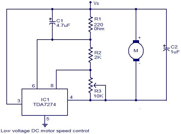 Low voltage DC motor speed control circuit using TDA7274