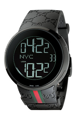 Gentleman Quarterly: Black GQ Fashion: Gucci Rubber Band Digital Watch