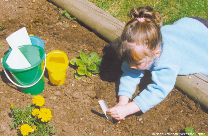NAMC montessori preschool classroom routine schedule planning girl gardening