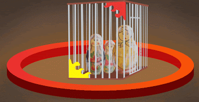 Dolls in a circus cage
