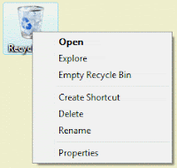 Menu of the Recycle Bin