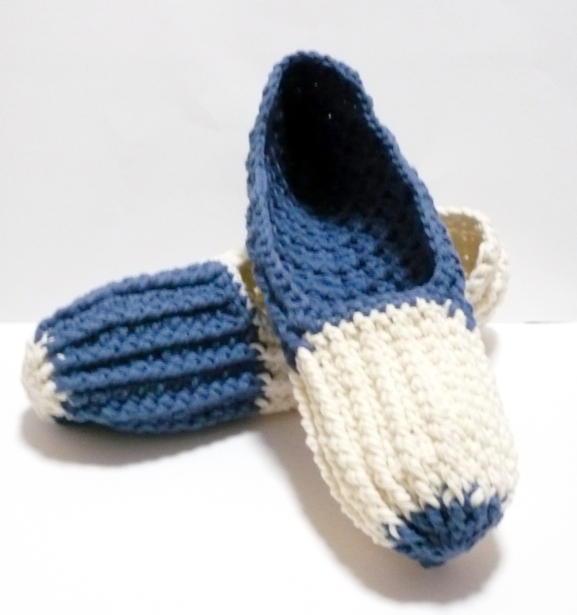 Nicely Created For You Crocheted Mismatch House Slippers in Yale Blue