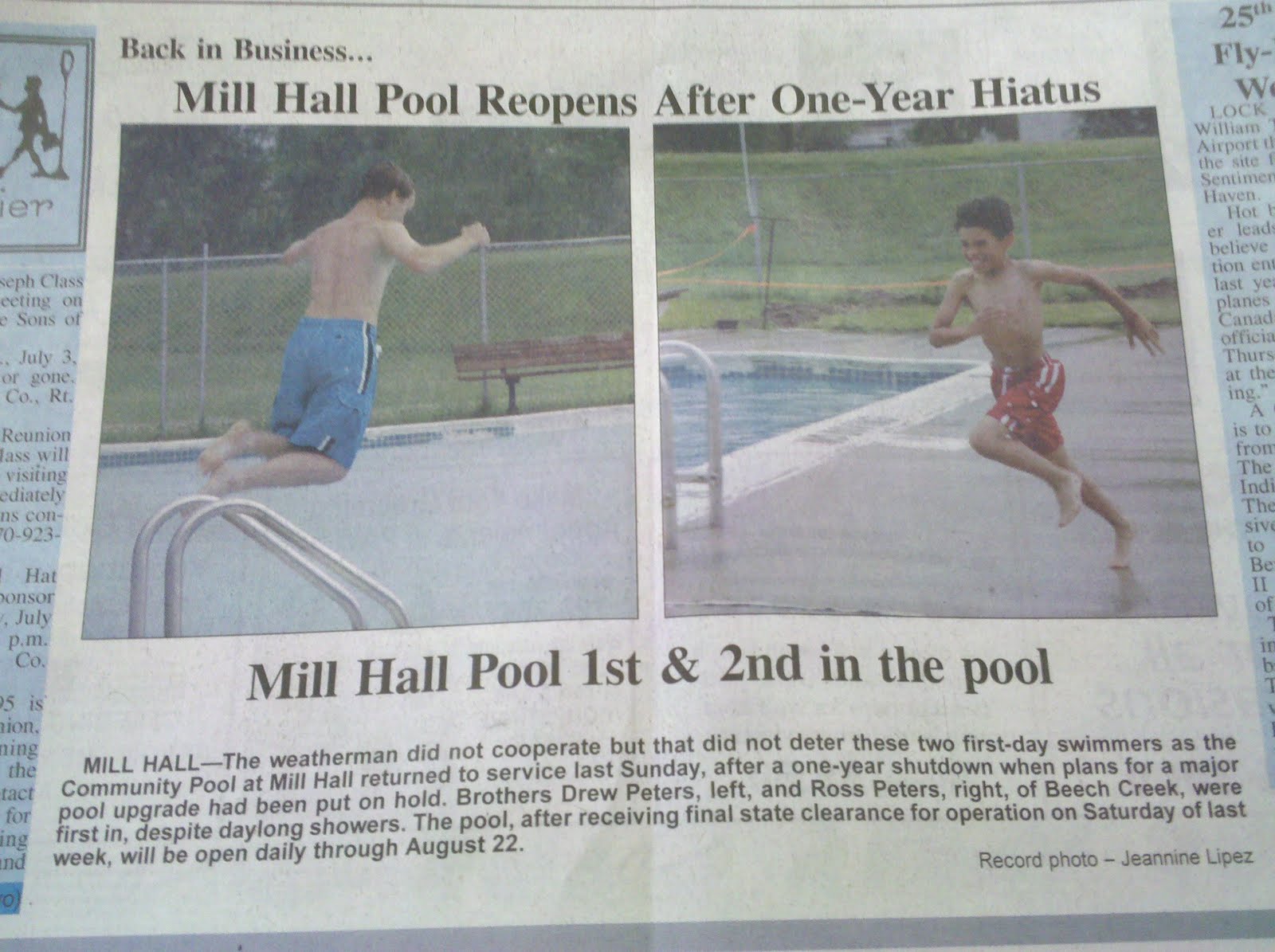 Jersey Shore (PA) Swim Mill Hall Pool is Open