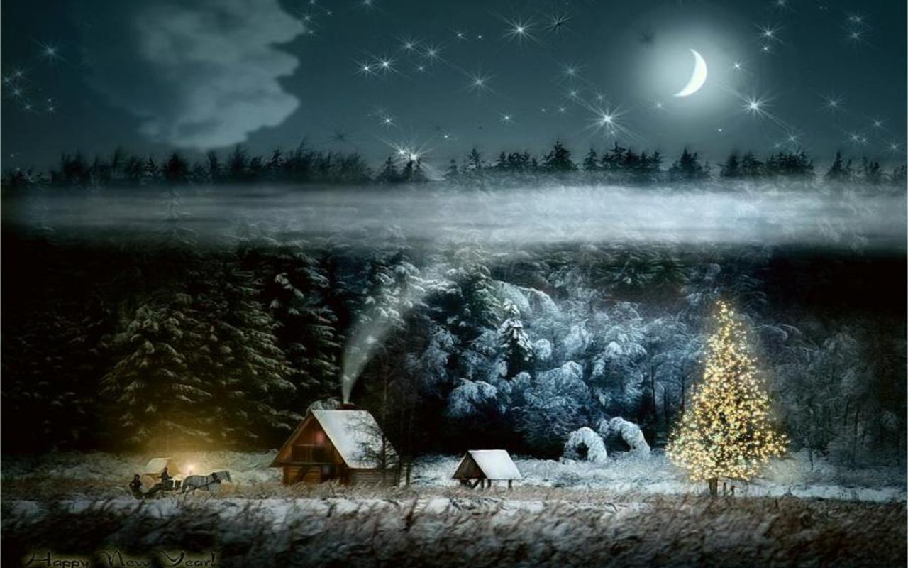 Christmas Scenery - Christmas Night | Hd Desktop Wallpaper