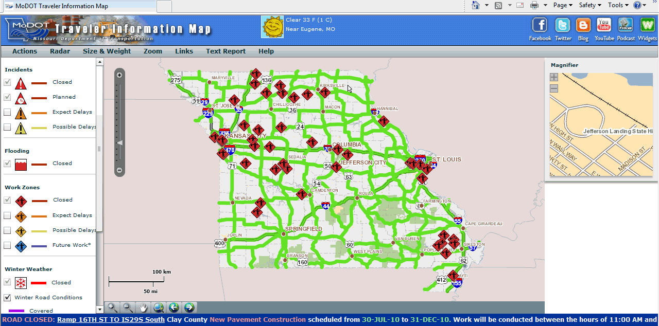 Missouri Department of Transportation Traveler Information Map down