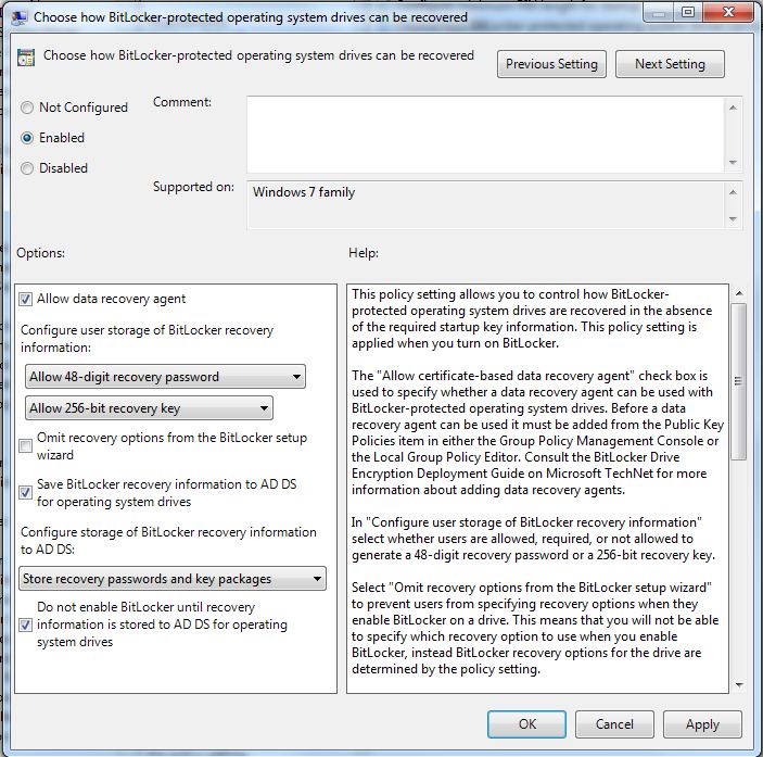 UK Tech Professional BitLocker and backing up Recovery Keys to AD