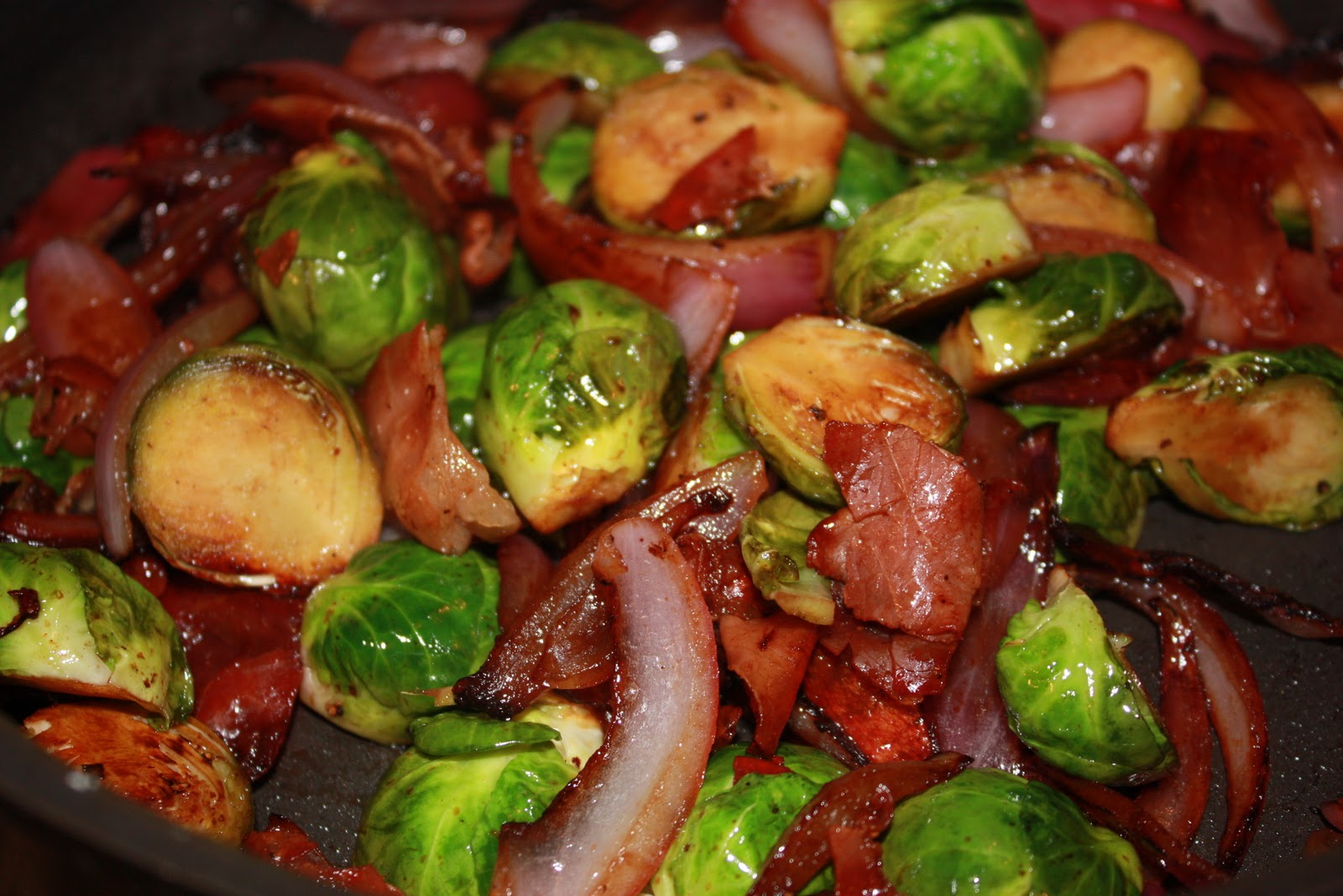 Hungry For More Pan Roasted Brussels Sprouts with Crispy Prosciutto