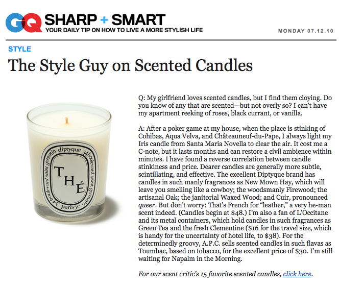 Blackbird Blog GQ ON SCENTED CANDLES