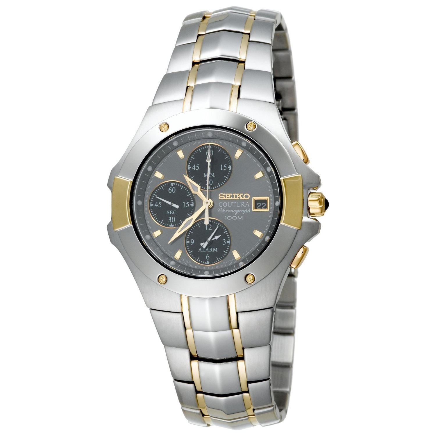 seiko silver dial 2 tone chrono coutura watch