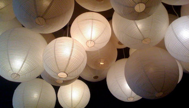 white paper lanterns on ceiling