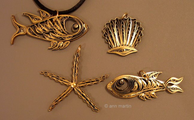 Quilled Fish and Seashell Pendants
