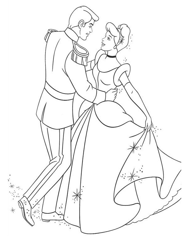 Disney Princess Dancing with the Prince Coloring Pages >> Disney