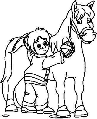 free coloring pages etyho little girl is brushing her horse