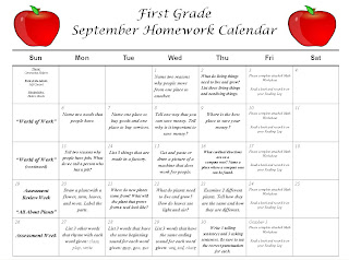 First Grade News at LBJ: First Grade September Homework Calendar