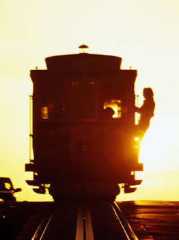 Rare old B&W film footage of a San Francisco Cable Car riding down Market Street