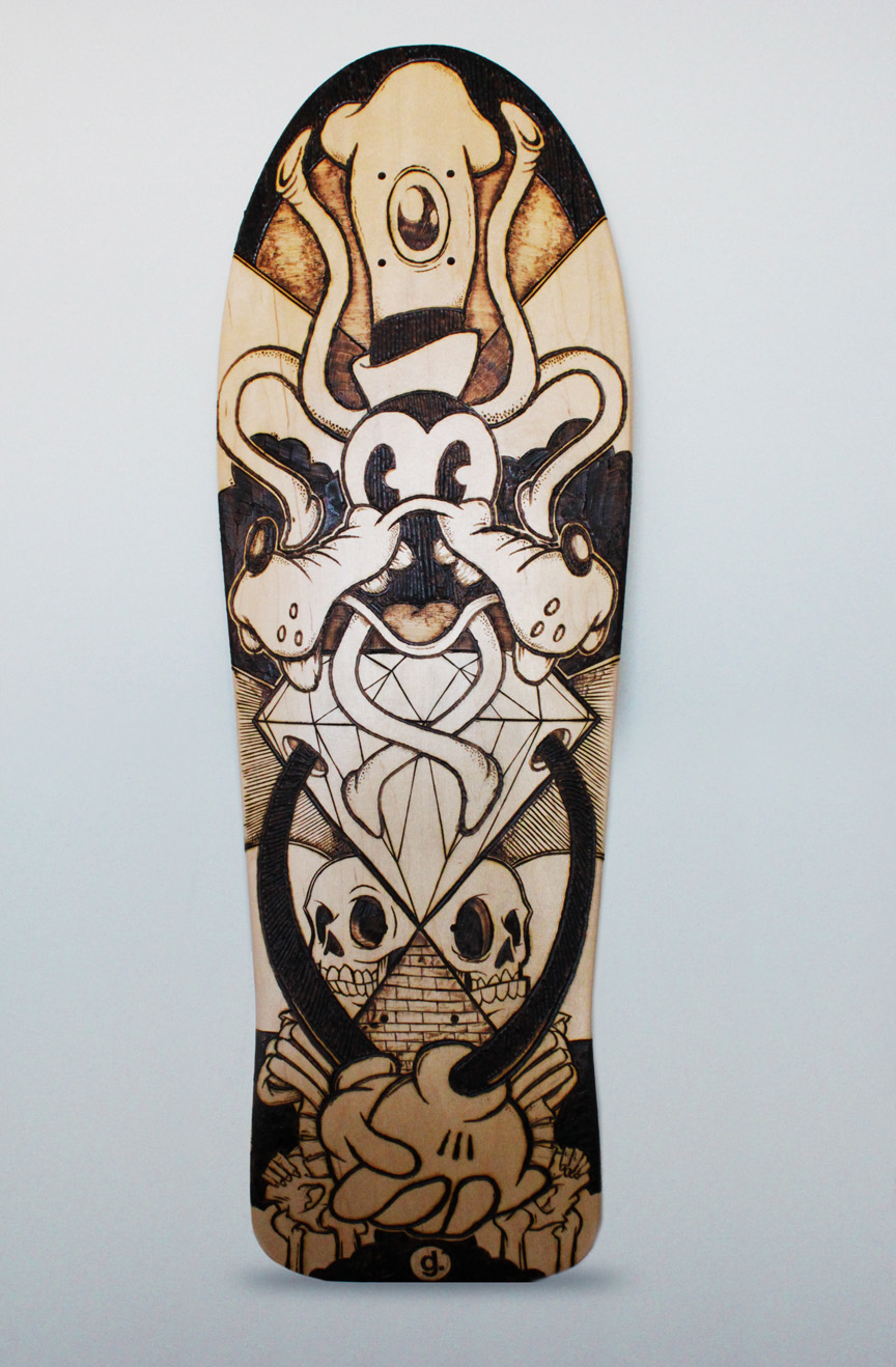 Woodburned Skateboard Darryl Graham