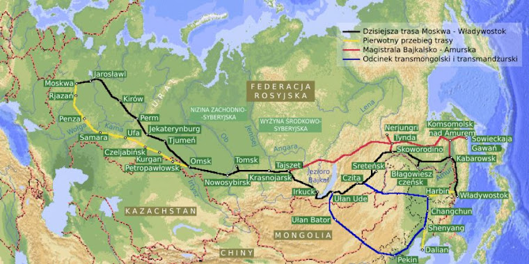 Schemat linii kolejowej transsyberyjskiej i BAM