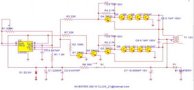 CIRCUIT: Inverter 12V to 220V 300W by NE555,2N3055