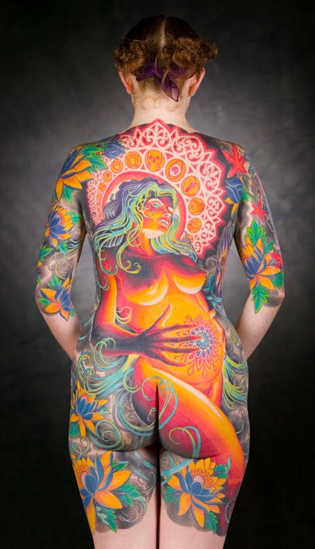 Women's whole body tattoo. Not wearing underwear 3