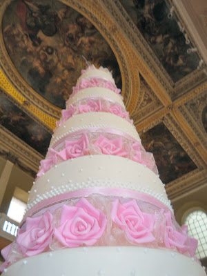 Here is Melissa's wedding cake competing with Rubens ceiling in the 