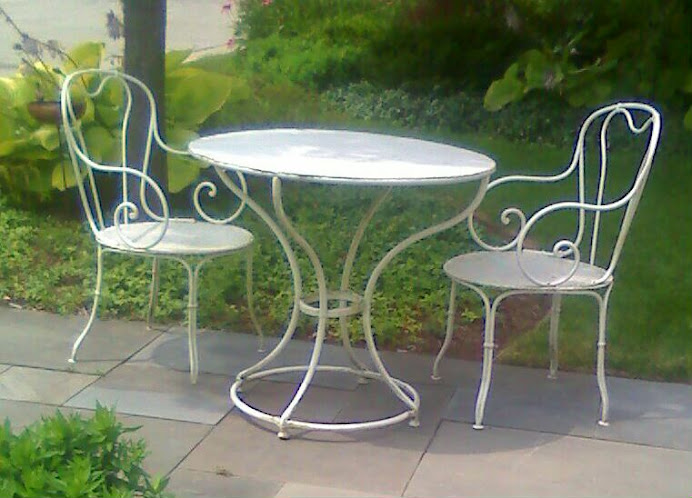 Woodard Bistro Chairs and Antique Iron Table