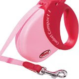 pink collars leashes and feeding supplies