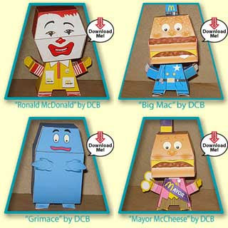 McDonalds Papercraft Characters