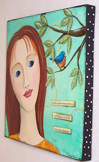 acrylic painting face girl bird canvas art original