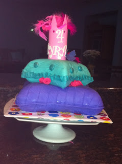 Pillow Cake in tiers with a pink crown. Purple, teal blue and pink. Super girly and chic! / by My Sweet Zepol #birthdaycake