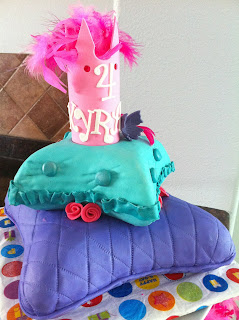 Pillow Cake in tiers with a pink crown. Purple, teal blue and pink. Super girly and chic! / by My Sweet Zepol #birthdaycake