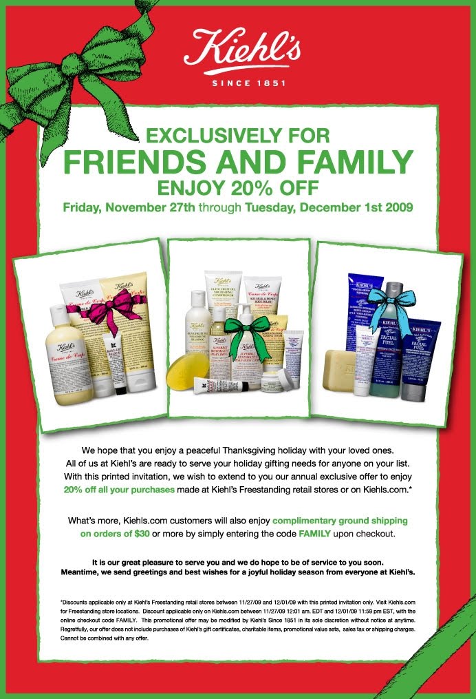 Kiehl's Friends and Family Holiday Shopping Offer Jet Set Girls
