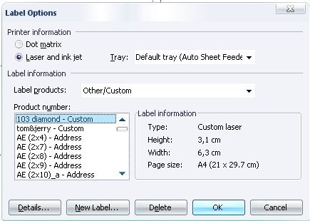 Label Options Product Number
