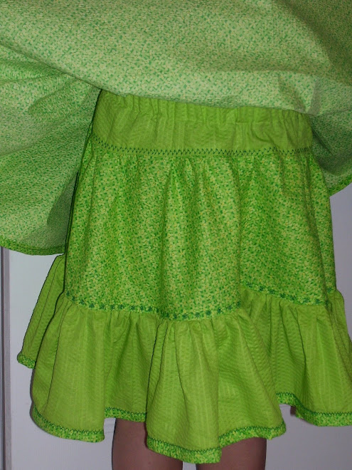 close up of  tiered green skirt