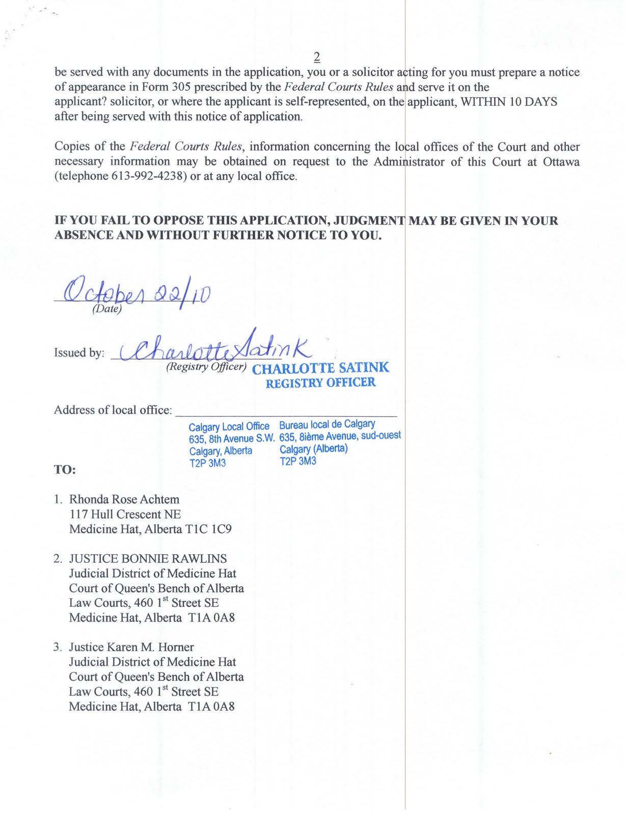 Notice of application for judicial review