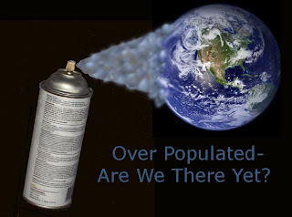 A can of pesticide sprays the Earth.  Has human overpopulation made us a pest?