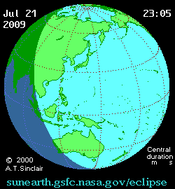 >Total Solar Eclipse 2009: July 21 - Western Hemisphere; July 22 - Eastern Hemisphere Solar eclipse animate (2009 Jul 22)