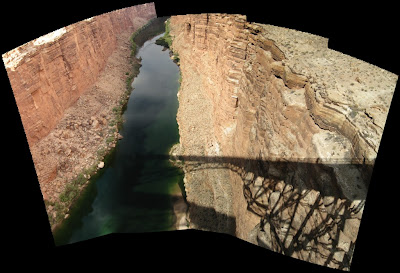 Navajo Bridge shadow on Marble Canyon walls Arizona