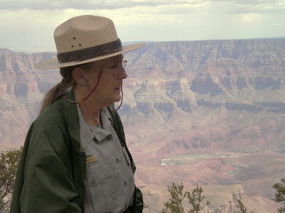 Ranger Gaelyn at Walhalla overlook North Rim Grand Canyon National Park Arizona