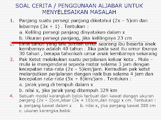 Contoh Soal Cerita Aljabar Kelas 7 Dan Kunci Jawabannya