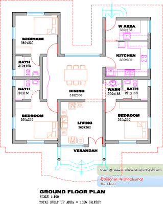 single floor house plan kerala - Ground Floor