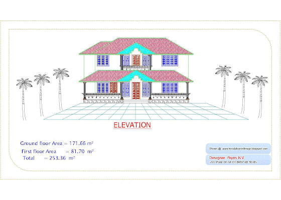 Kerala Home plan and elevation - 2726 Sq ft - Elevation View 2D