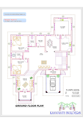 Kerala Home plan and elevation - 2850 Sq ft - Ground Floor Plan