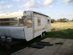 Caravan nearly set up & old annex floor